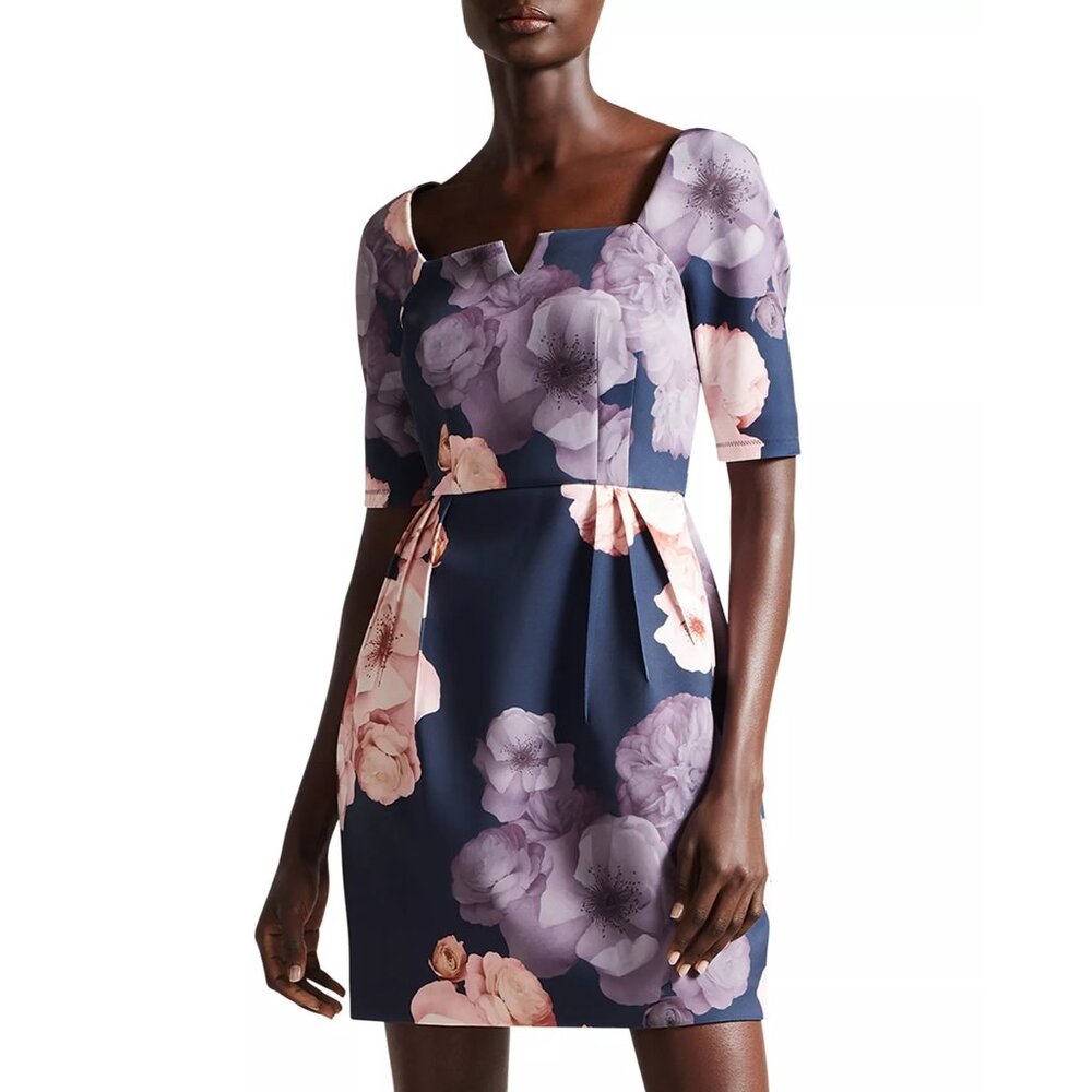 Ted Baker London Lawana Elbow Sleeve Tulip Dress Womens 4 Floral Fit & Flare